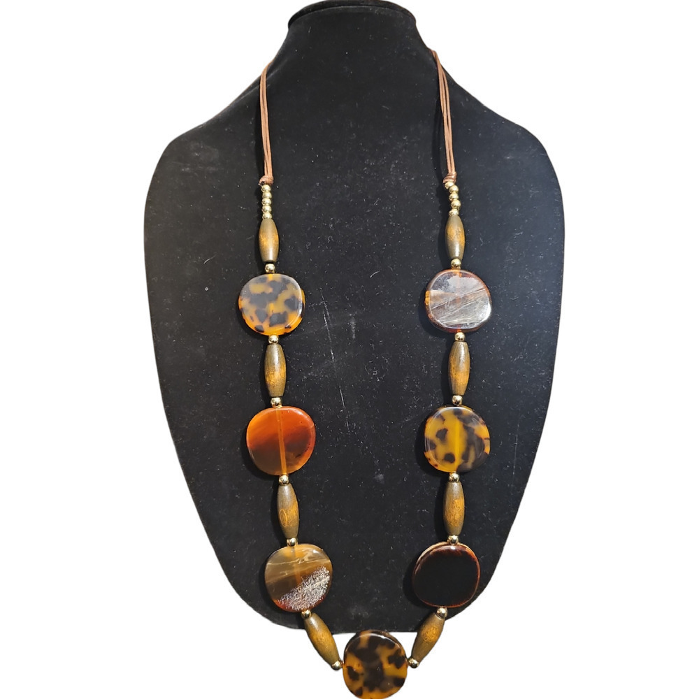 Chico's Vintage Tortoiseshell Brown Lucite Large Beaded Necklace